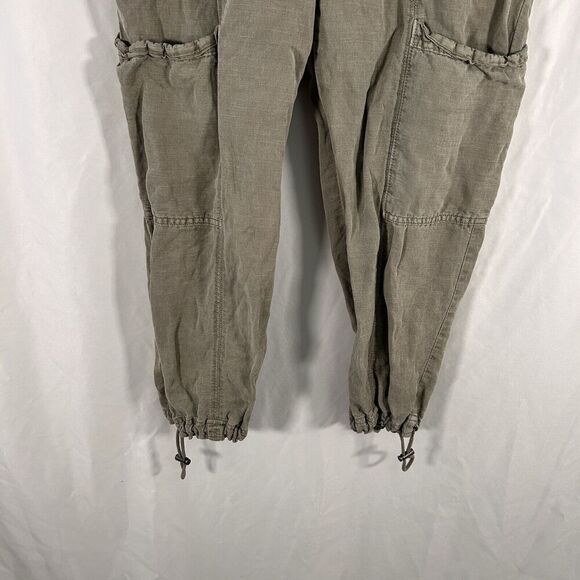 NWOT Nichole Miller Cargo Joggers Women's Medium Light Green Linen Bl Drawstring - Picture 3 of 12
